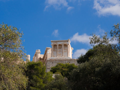 The Temple of Athena Nike on the Acropolis of Athens in Athens, Greece.