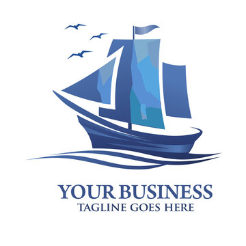 Modern and elegant minimalist sailing boat creative logo vector.
