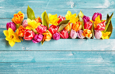 Spring flowers border with copy space