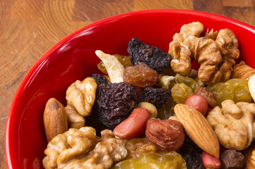 different mixed nuts and raisins
