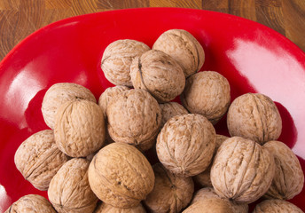 walnuts in red plate
