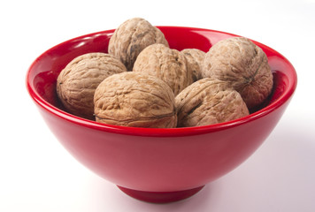 walnuts in red plate