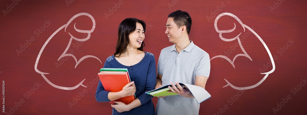 Poster composite image of couple smiling at each other
