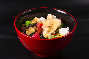 different mixed nuts and raisins