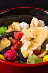 different mixed nuts and raisins