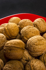 walnuts in red plate