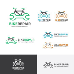 Bicycle and Wrench Symbol for Brand Identity, Bicycle Fix Logo Template