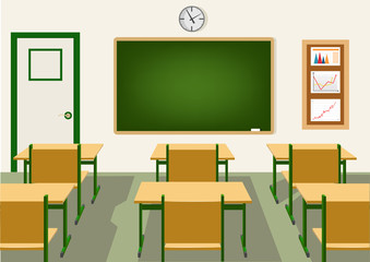 empty school classroom with blackboard 