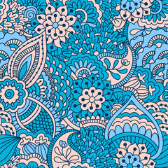 Hand drawn seamless pattern with floral elements. 