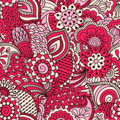 Hand drawn seamless pattern with floral elements. 