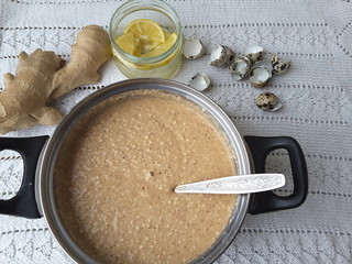 Sago cinnamon sesame cake cooking, vegetarian food with sago and quail eggs