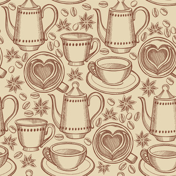 Coffee and tea seamless pattern background vector.