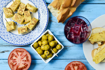 tinto de verano, olives, and spanish omelet