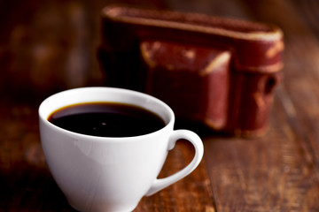 cup of coffee and old camera