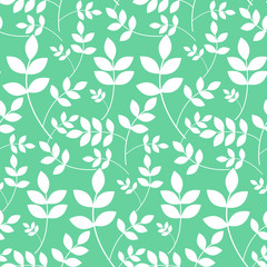 Leaves branches floral white and green mint seamless vector pattern. Nature background for wedding invitations or wallpaper texture.