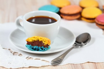 Macrons with  cup of coffee