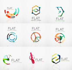 Logo collection - abstract minimalistic linear flat design. Business hi-tech geometric symbols, multicolored segments lines
