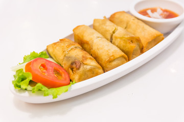 Fried Chinese Traditional Spring rolls food isolated on white ba