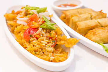 Fried Chinese Traditional Spring rolls food isolated on white ba