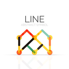 Linear abstract logo, connected multicolored segments of lines geometrical figure