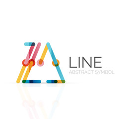 Linear abstract logo, connected multicolored segments of lines geometrical figure