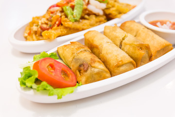 Fried Chinese Traditional Spring rolls food isolated on white ba