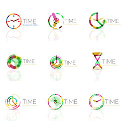 Linear time abstract logo set, connected multicolored segments