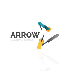 Linear arrow abstract logo, connected multicolored segments of lines in directional pointer figure
