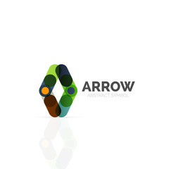 Linear arrow abstract logo, connected multicolored segments of lines in directional pointer figure