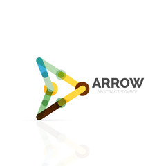 Linear arrow abstract logo, connected multicolored segments of lines in directional pointer figure