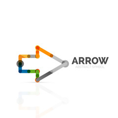 Linear arrow abstract logo, connected multicolored segments of lines in directional pointer figure