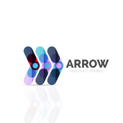 Linear arrow abstract logo, connected multicolored segments of lines in directional pointer figure