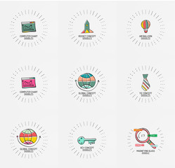 Vector set of hand drawn design elements in circles