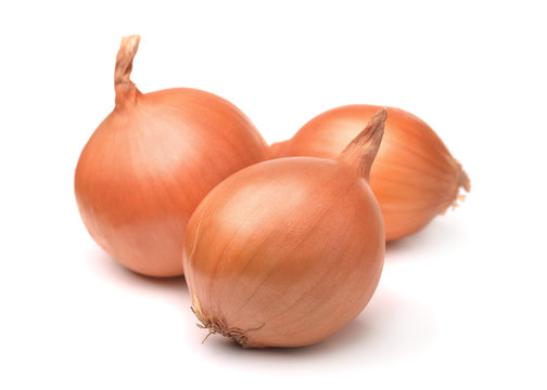 Three onion bulbs isolated on white