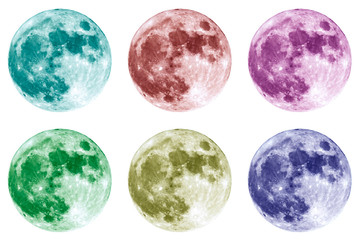 Colourful full Moon on white compilation