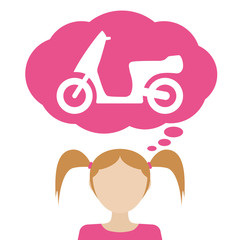 Woman dream about scooter. Flat vector illustration.