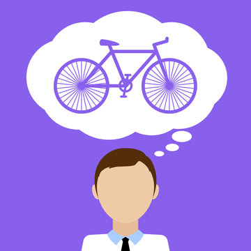 Man dream about bicycle. Flat vector illustration.