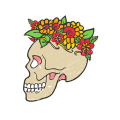 Day of dead skull with marigold.
