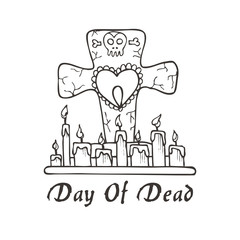Day of dead.Grave candles with heart and skull.
