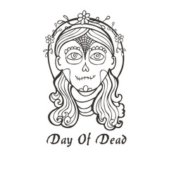 Day of dead skull girl with marigold.