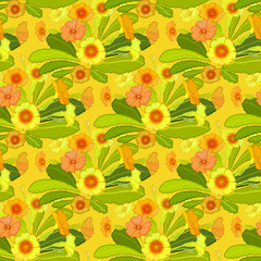 Orange yellow primroses pattern.