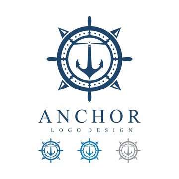 Lighthouse Anchor Compass Ship's Wheel Design Logo