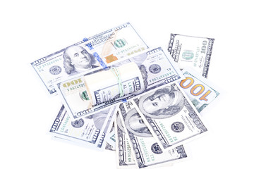 dollar banknotes on a white background