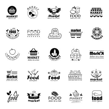 Food And Market Icons Set-Isolated On White Background:Vector Illustration,Graphic Design.For Web,Websites,Print, App,Presentation Templates,Mobile Applications And Promotional Materials.Shopping Tag