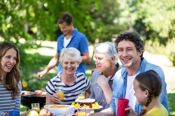 Family and friends having a picnic with barbecue