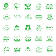 Food And Market Icons Set-Isolated On White Background:Vector Illustration,Graphic Design.For Web,Websites,Print, App,Presentation Templates,Mobile Applications And Promotional Materials.Shopping Tag