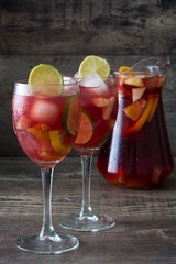 Summer sangria on a rustic wood
