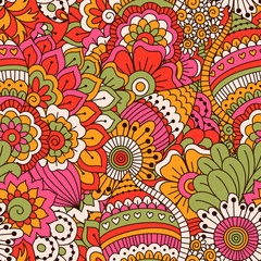 Hand drawn seamless pattern with floral elements. 