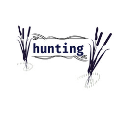 Hunting logo AND design elements. cATTAILS. VECTOR