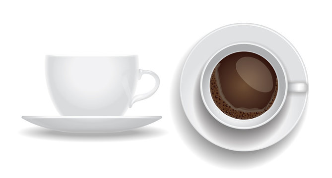 Coffee cup isolated.  Top and side view. espresso cappuccino 
